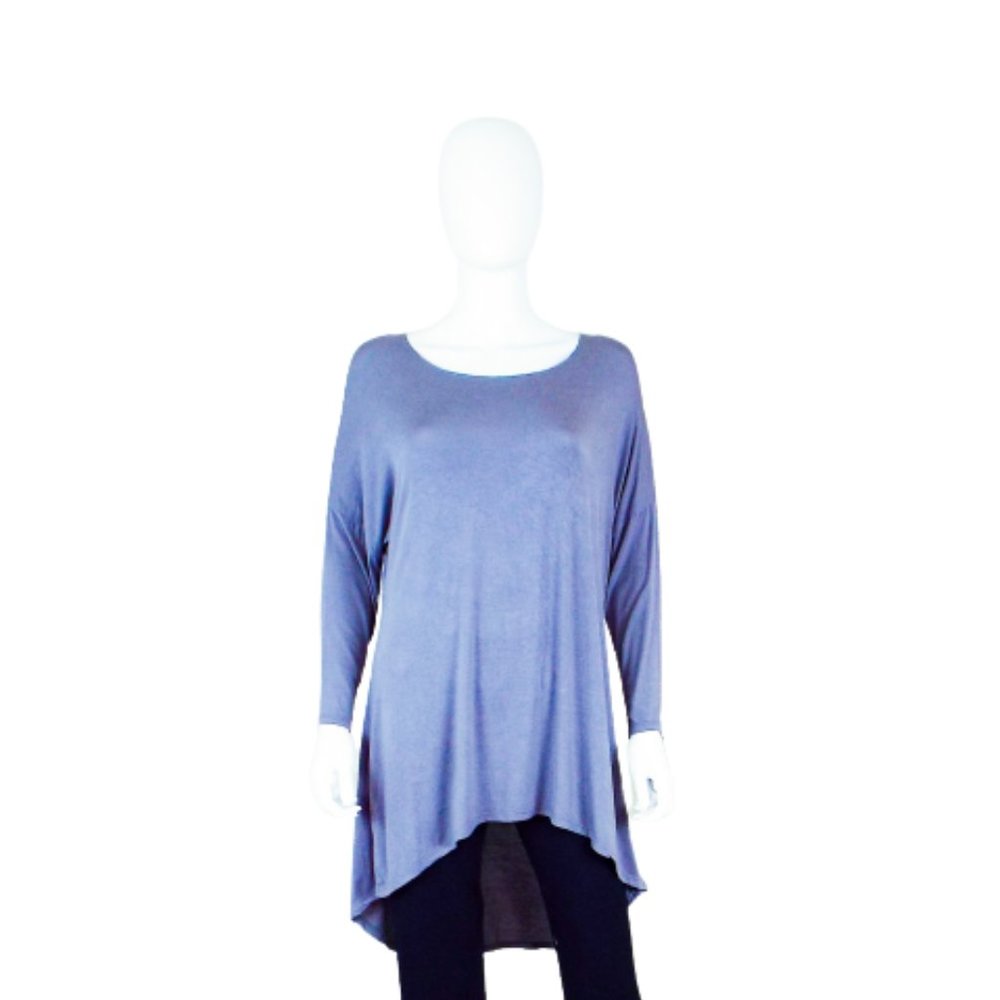 AZULES COMFORTABLE AND ROOMY HI LOW 3/4 SLEEVE TUNIC - MEDIUM - GREY